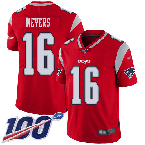 New England Patriots Football #16 100th Season Inverted Limited Red Men Jakobi Meyers NFL Jersey->new england patriots->NFL Jersey